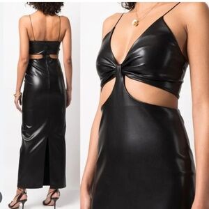 Alice + Olivia sz 10 black leather maxi dress Havana cutout 